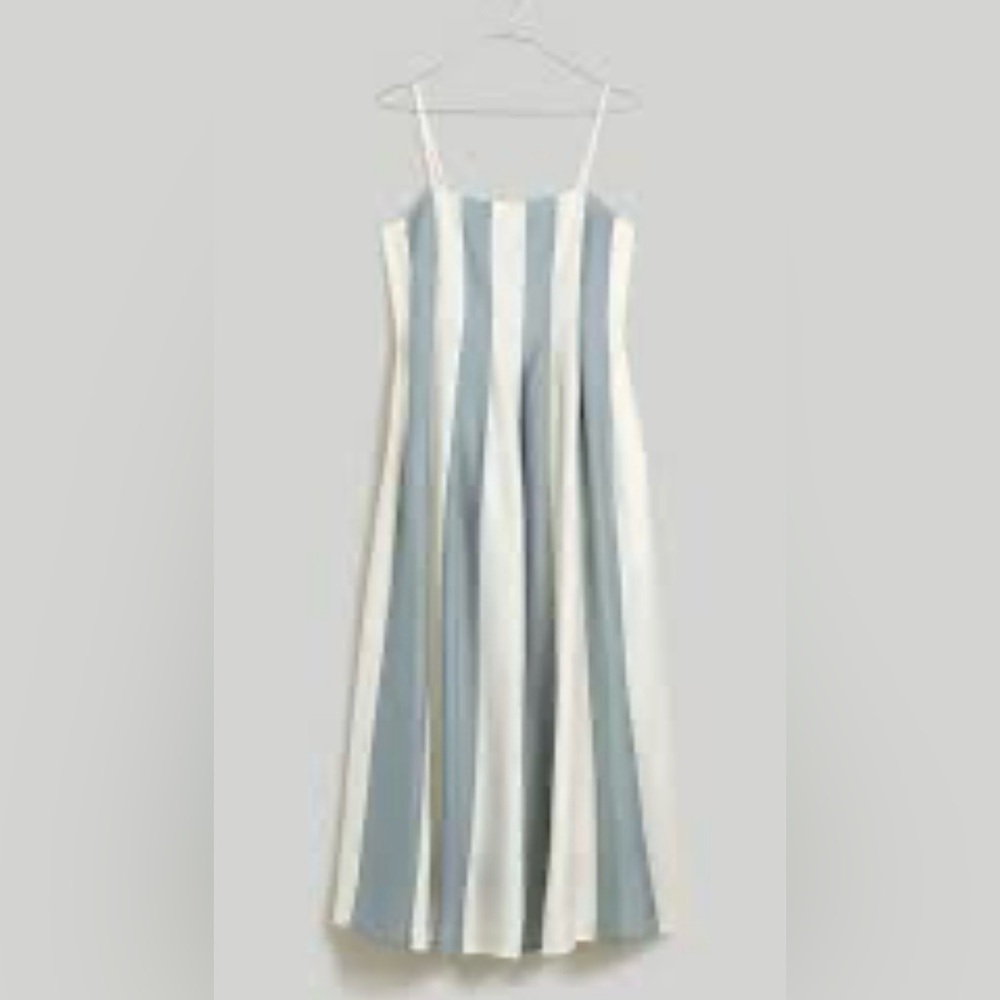 Madewell Gray/Blue and White Wide Vertical Striped Midi Dress Adjustable Straps